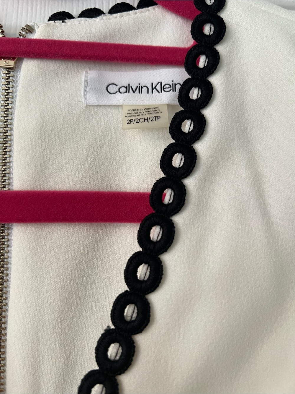 Calvin Klein White Dress with Black Loop Trim and Pink Accents - Picture 5 of 6